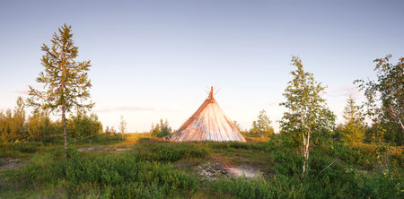 Chum tent in tundra in north Russia, Yamal