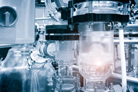 Glass laboratory chemical test tubes with liquid for analytical, medical, pharmaceutical and scientific research concept.の写真素材