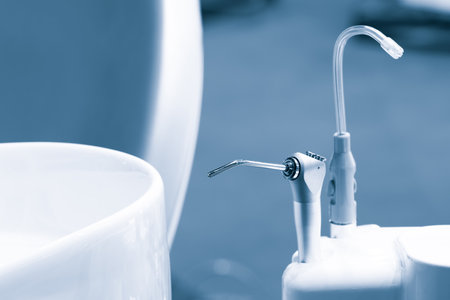 Set of metal medical equipment tools for the manufacture of denturesの写真素材