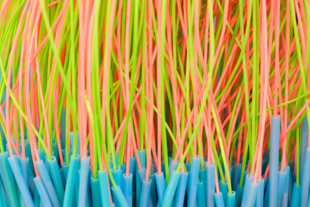 Colored thin wavy threads abstract texture backgroundの写真素材