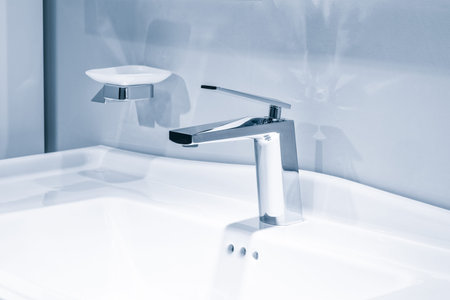 Modern bathroom interior, clean bright stylish designer modern bathroom