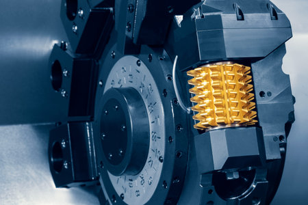 CNC lathe machine or Turning machine chucking the steel cone shape rod. Hi technology manufacturing...