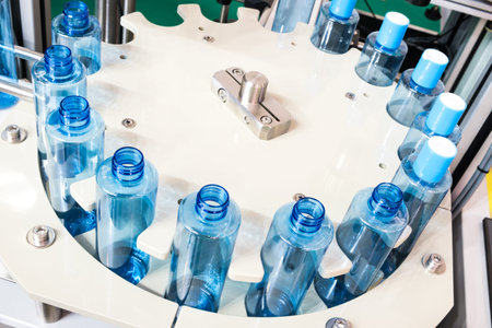 pharmaceutical industry, medicine pills are filling in the bottle on production line machine...