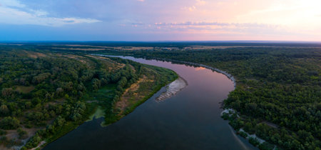 Aerial landscape view over the river, Don river, Russia