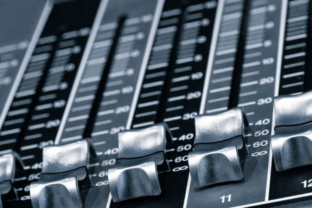 Audio sound DJ mixer control panel remote for music keyboard. close up view macro closeup.の写真素材