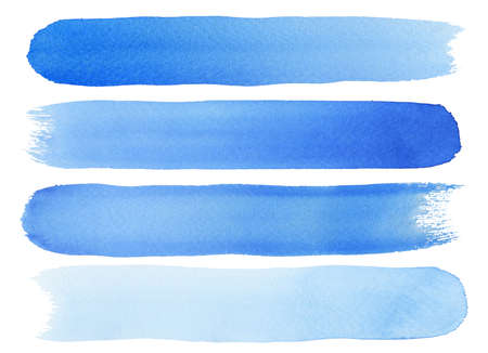 Set of blue watercolor brush strokes on white texture paper.の写真素材