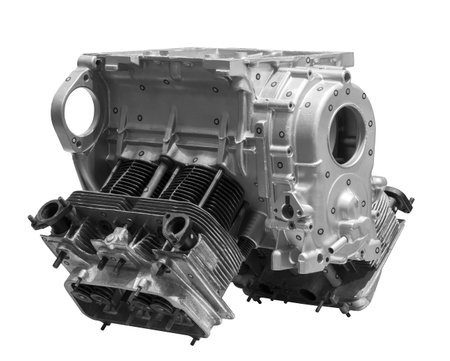 Open engine block on white