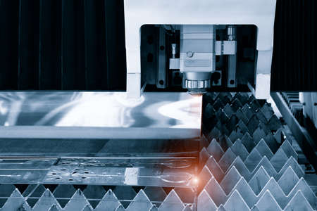 Metalworking industry concept, industrial equipment for cutting and welding metal detailsの写真素材