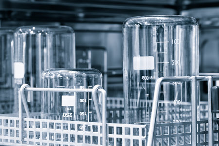 The glass bulb, Chemical or pharmaceuticals flask in the washing machine. Chemical vessels....