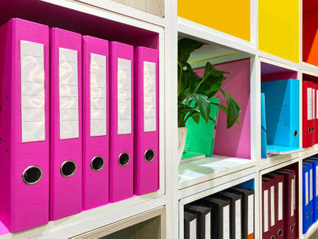 office document folders standing in a rowの写真素材