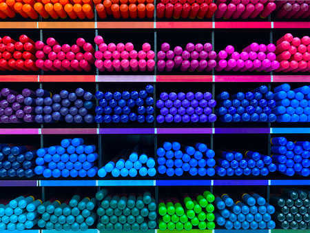 Retail display shelf of colorful marker pens