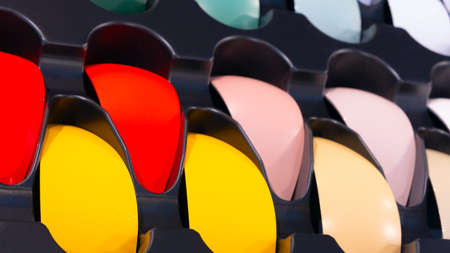 Abstract multicolor background of plastic shiny stripesの写真素材