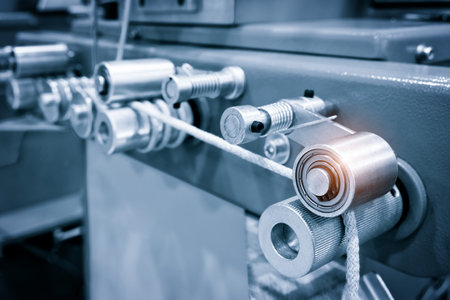 Sewing equipment, loom equipment at a garment factory, industrial concept background