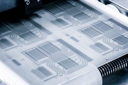 Electronic circuit board close up.