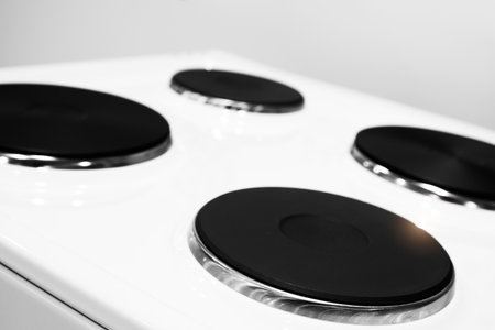 Electric stove, white freestanding cookerの写真素材