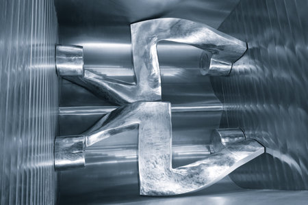 Industrial open mixer in food industry close-up
