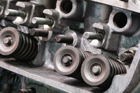 Disassembled car engine without cylinder head. Repair of an old turbocharged diesel engine in a car...