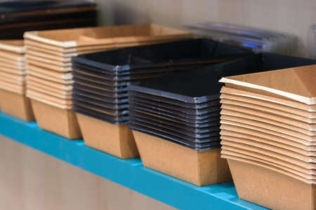 Set of Brown craft paper bags, Empty container. Ecological individual package.の写真素材