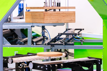 Industrial line for packaging of food products. packing factory. The machine for food cutting and...