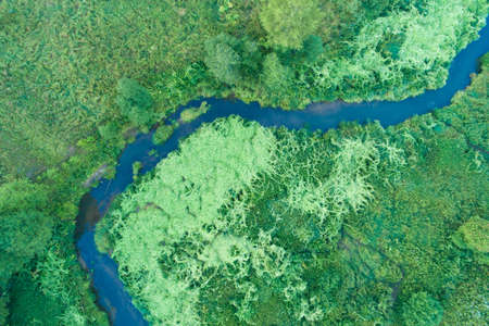 Aerial landscape view over the river, Russiaの写真素材