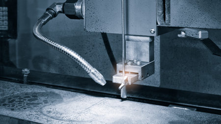Cutting of metal from laser, modern industrial technology concept