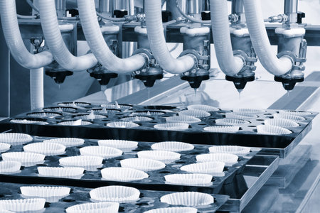 sweet factory. Sweets production process. Conveyor belt with sweets