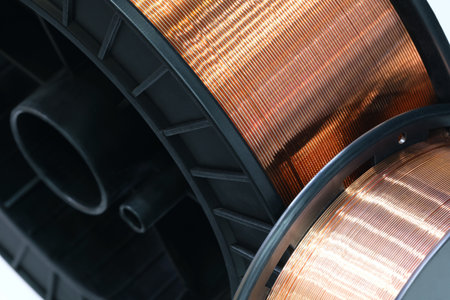 Coil of copper wire for welding tools and other industrial applicationsの写真素材