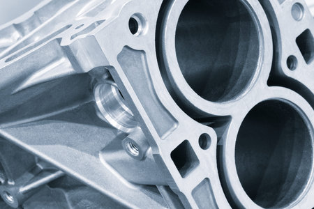 open block of four cylinder petrol engine, car production and service concept