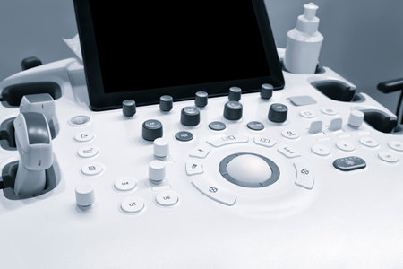 a medical equipment background, close-up ultrasound machineの写真素材