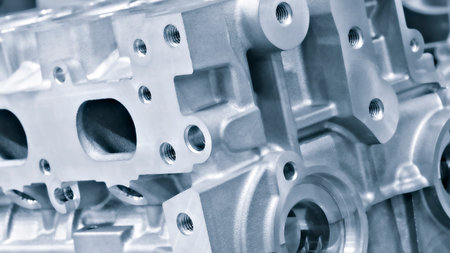open block of four cylinder petrol engine, Open engine block exposing the interior parts and...