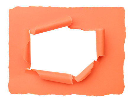 Paper peel, torn paper frame with space a white background for text showing. Empty space for your message. space for advertising copyの写真素材