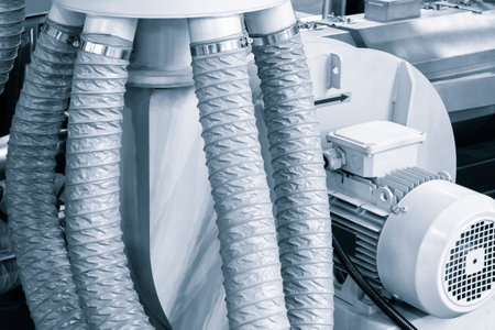 air compressor in production line of polyethylene plastic bag production machine.の写真素材