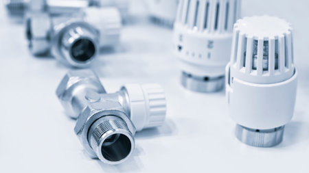 Plumbing fixtures, thermostat and piping parts, brass connector water valve for pipe, Brass water valve, Brass water valveの写真素材