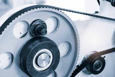Belt transmission close up, industrial technology concept background