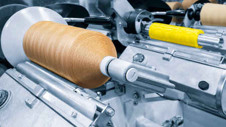 straight strands texture background, sewing equipment, loom equipment at a garment factoryの写真素材
