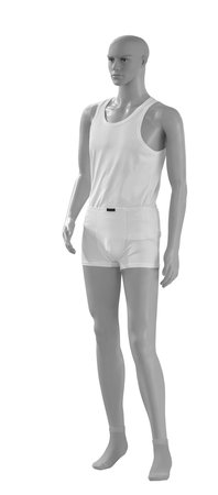 White plain cotton tank top and briefs on mannequin isolated on white backgroundの写真素材