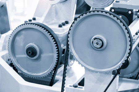 Belt transmission close up, industrial technology concept background