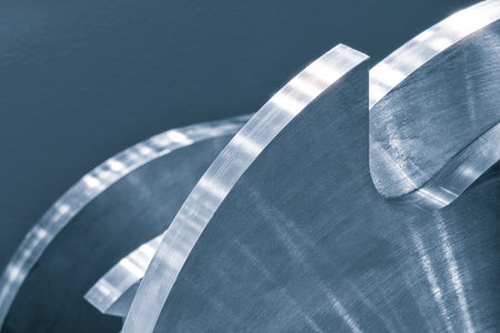 Several metal milling disc cutters for industrial equipment. industrial tool background. close-up.の写真素材