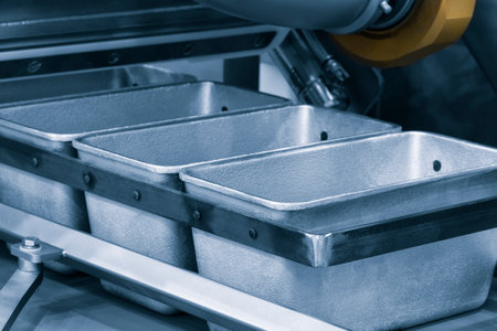 industrial production of bakery products on an assembly line - technology and machinery in the food factoryの写真素材