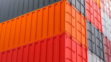 Container cargo box background, Stack of containers, logistics concept backgroundの写真素材