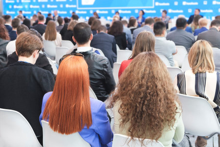 Business woman and people Listening on The Conference. Horizontal Image