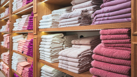 Colorful folded towels stack closeup picture, hotel service conceptの写真素材