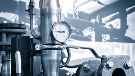 industrial concept. equipment of the boiler-house, - valves, tubes, pressure gauges, thermometer....