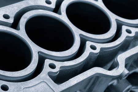 cylinder block of diesel engine repair. Close-up of the cylinder block in blue tone. car engine...
