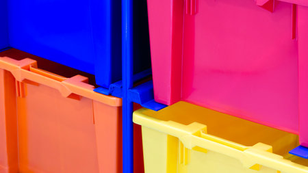 Colorful plastic boxes, logistics conceptの写真素材