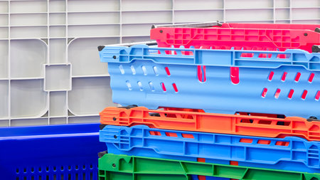 Colorful plastic boxes, logistics conceptの写真素材