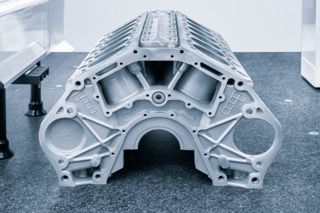 cylinder block of diesel engine repair. cylinder block in blue tone. car engine cylinder heads....