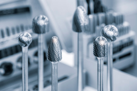 Industrial metalworking concept, milling cutter, metal cutter close up CNC cutters for metal. industry metal processing concept backgroundの写真素材