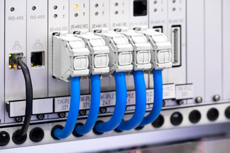 Network Cables Connected to Switch, network technology concept