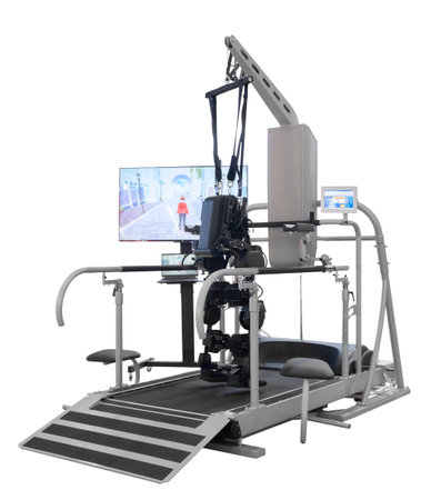 rehabilitation medical simulator for walking after injuries of the brain or spine on a white...